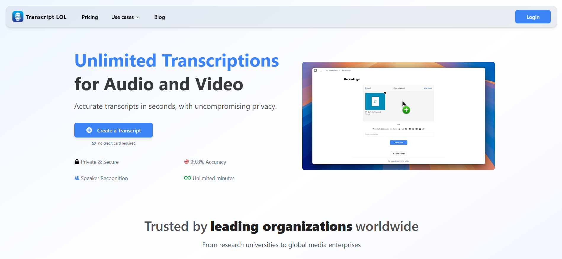 Transcript LOL website preview