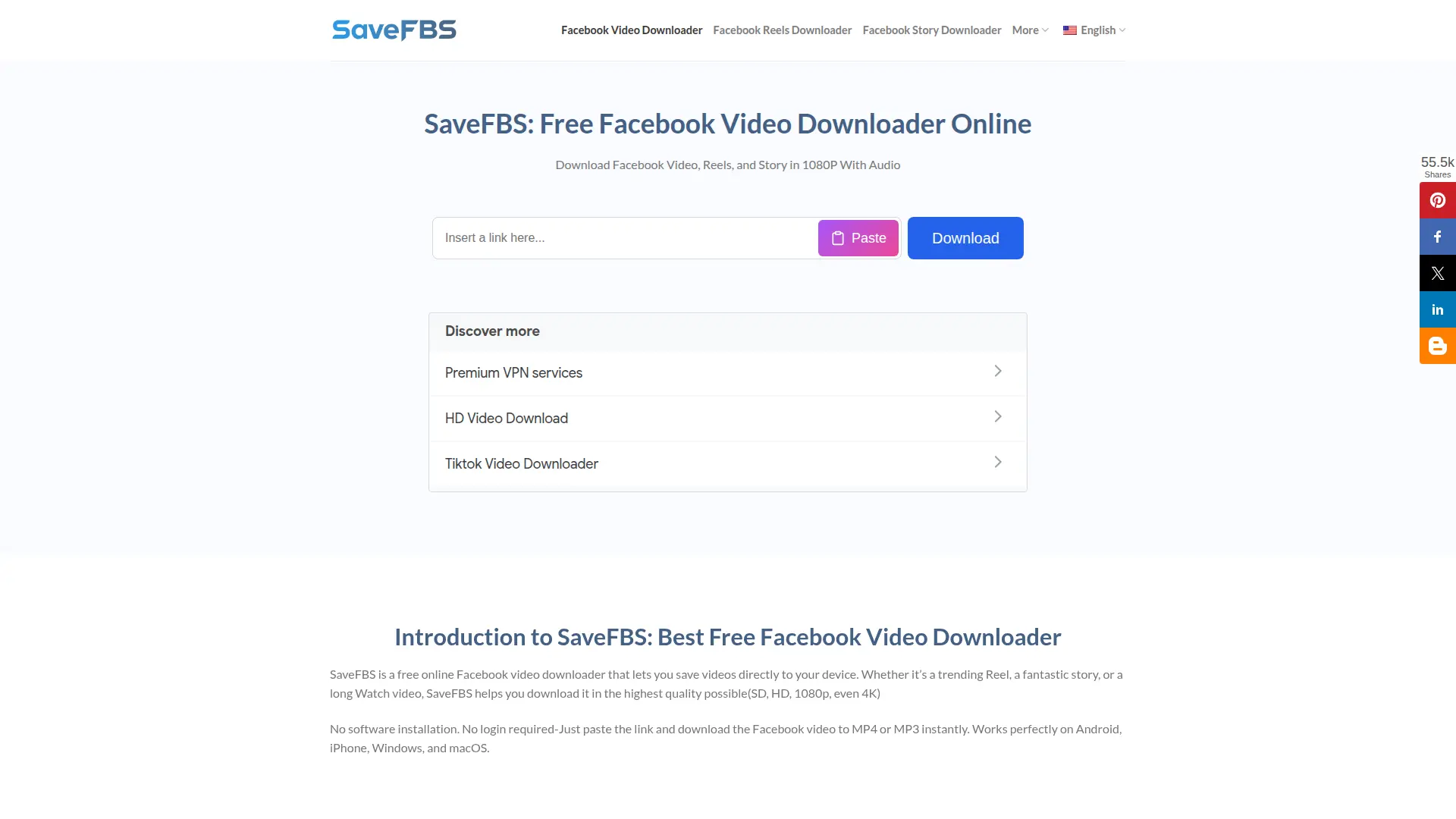SaveFBS | Free Facebook Video Downloader Online in HD screenshot 1