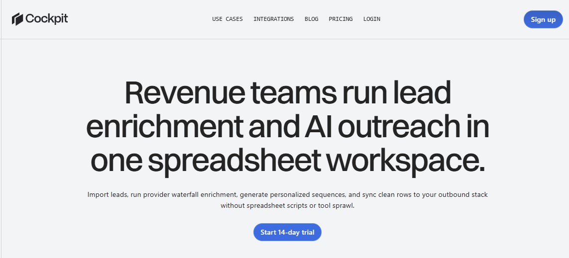 Cockpit - Augmented Spreadsheet for Lead Enrichment website preview