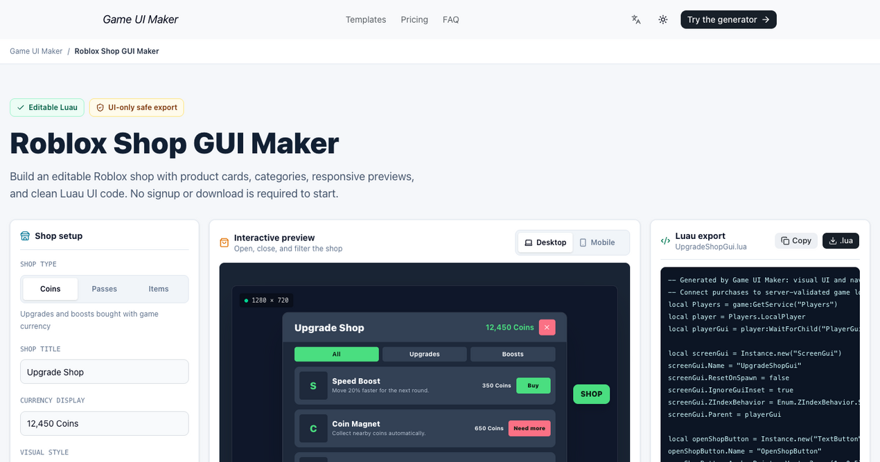 Game UI Maker preview