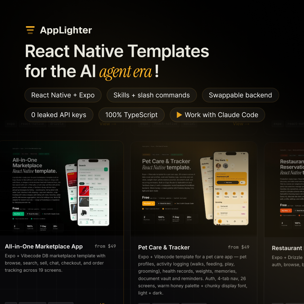 AppLighter · React Native Templates for the AI agent era preview