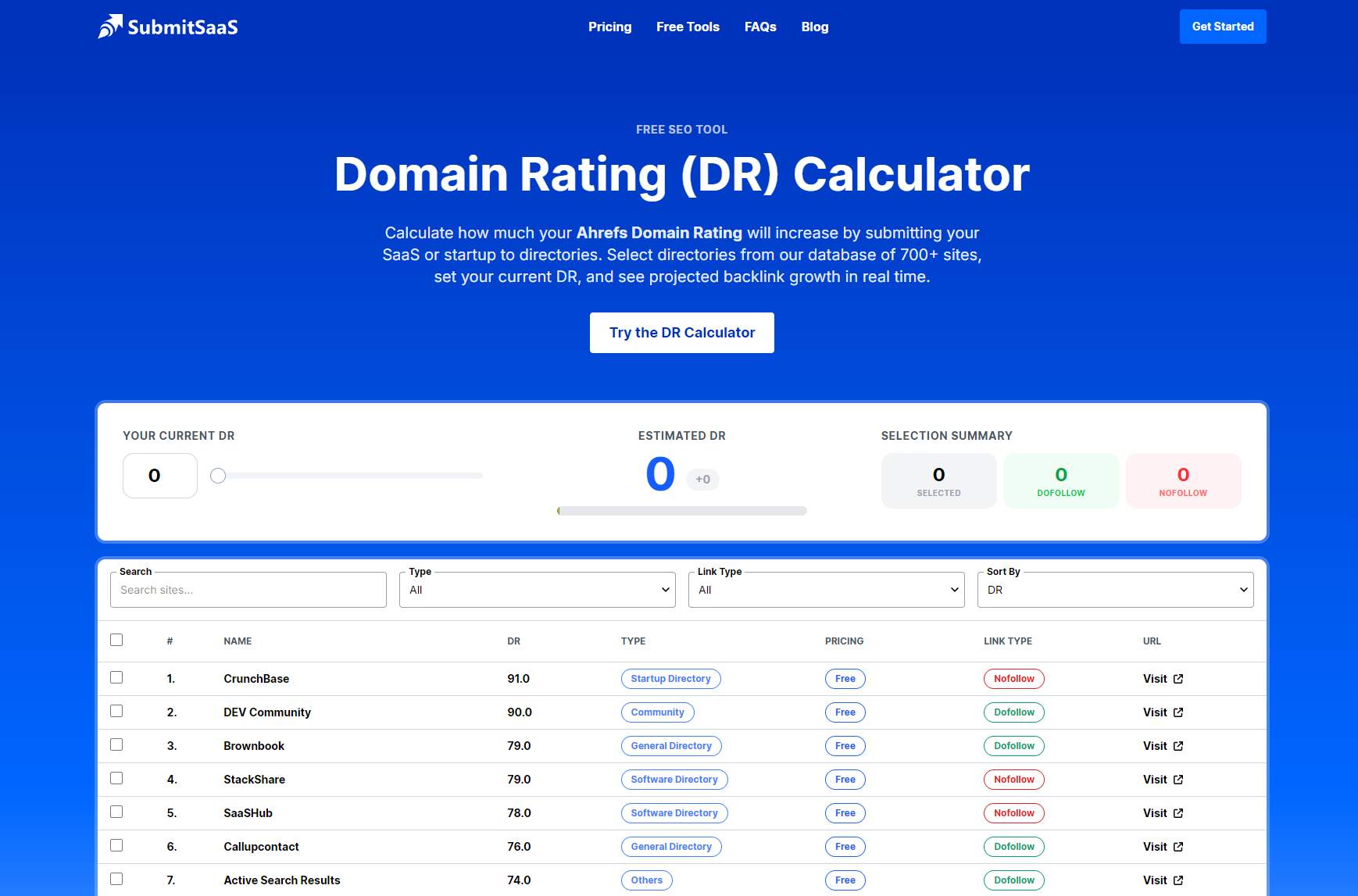 SubmitSaaS Domain Rating Calculator screenshot 1
