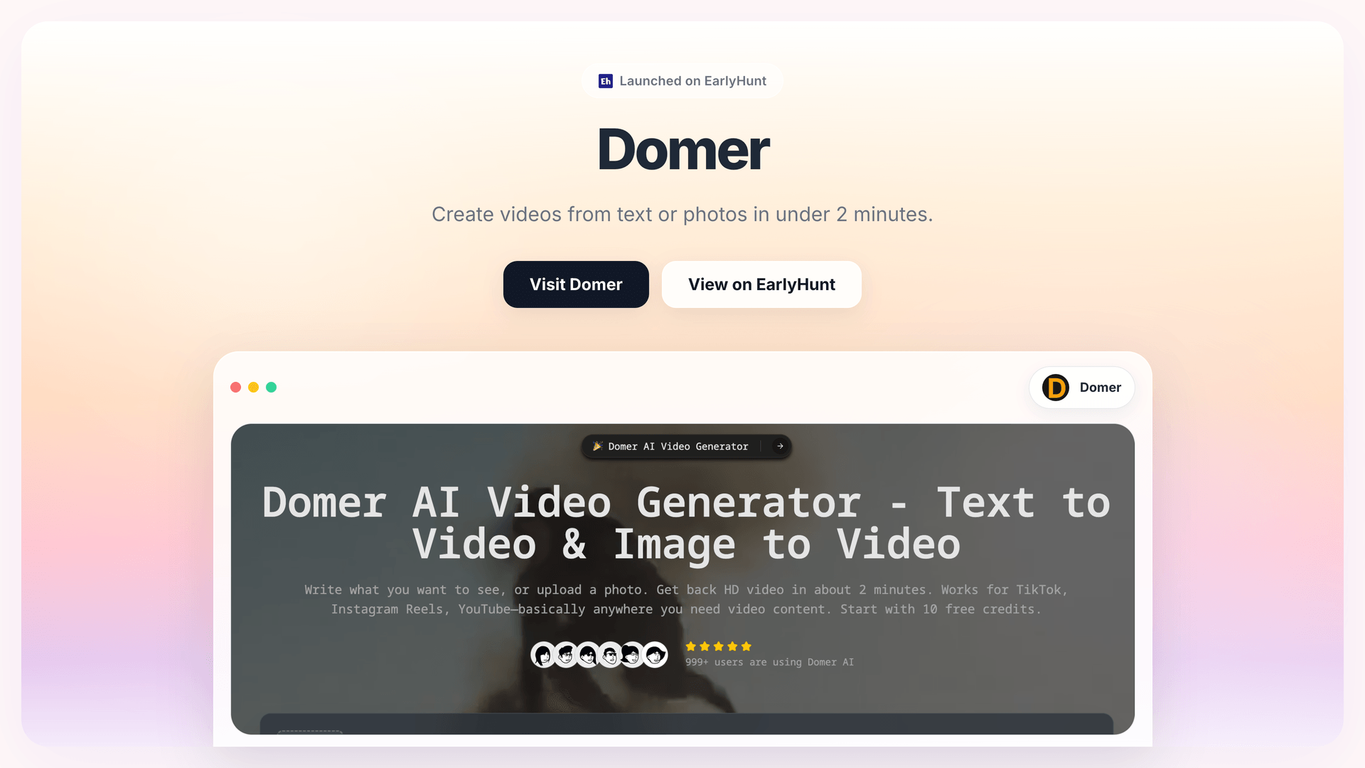 Domer AI - Free AI Video Generator | Text & Image to Video — Domer...