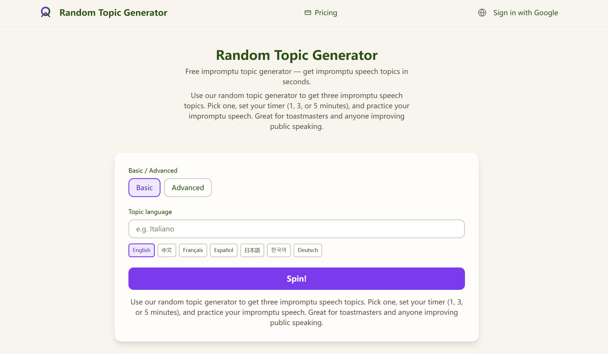 Random Topic Generator preview