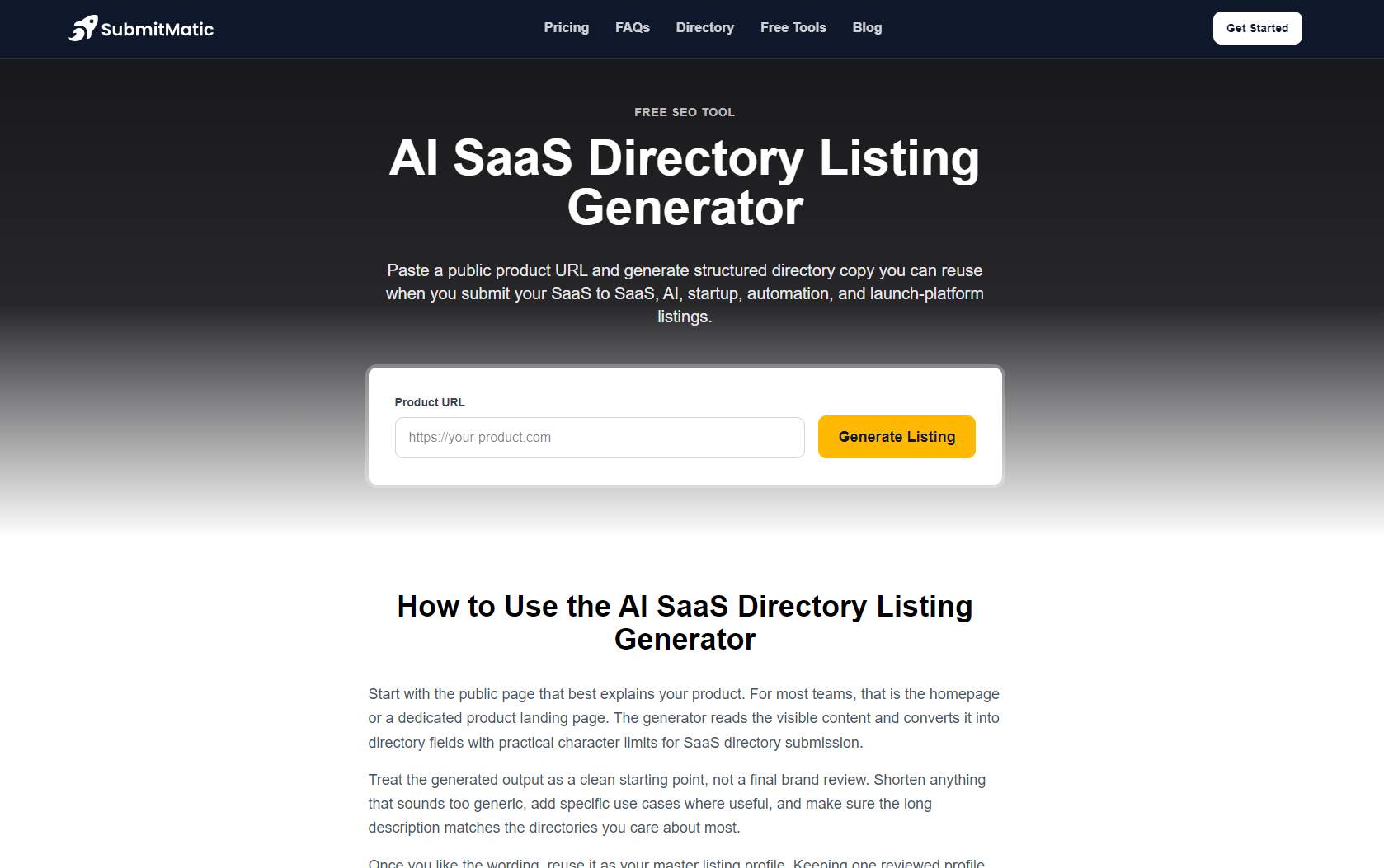 AI SaaS Directory Listing Generator screenshot 1