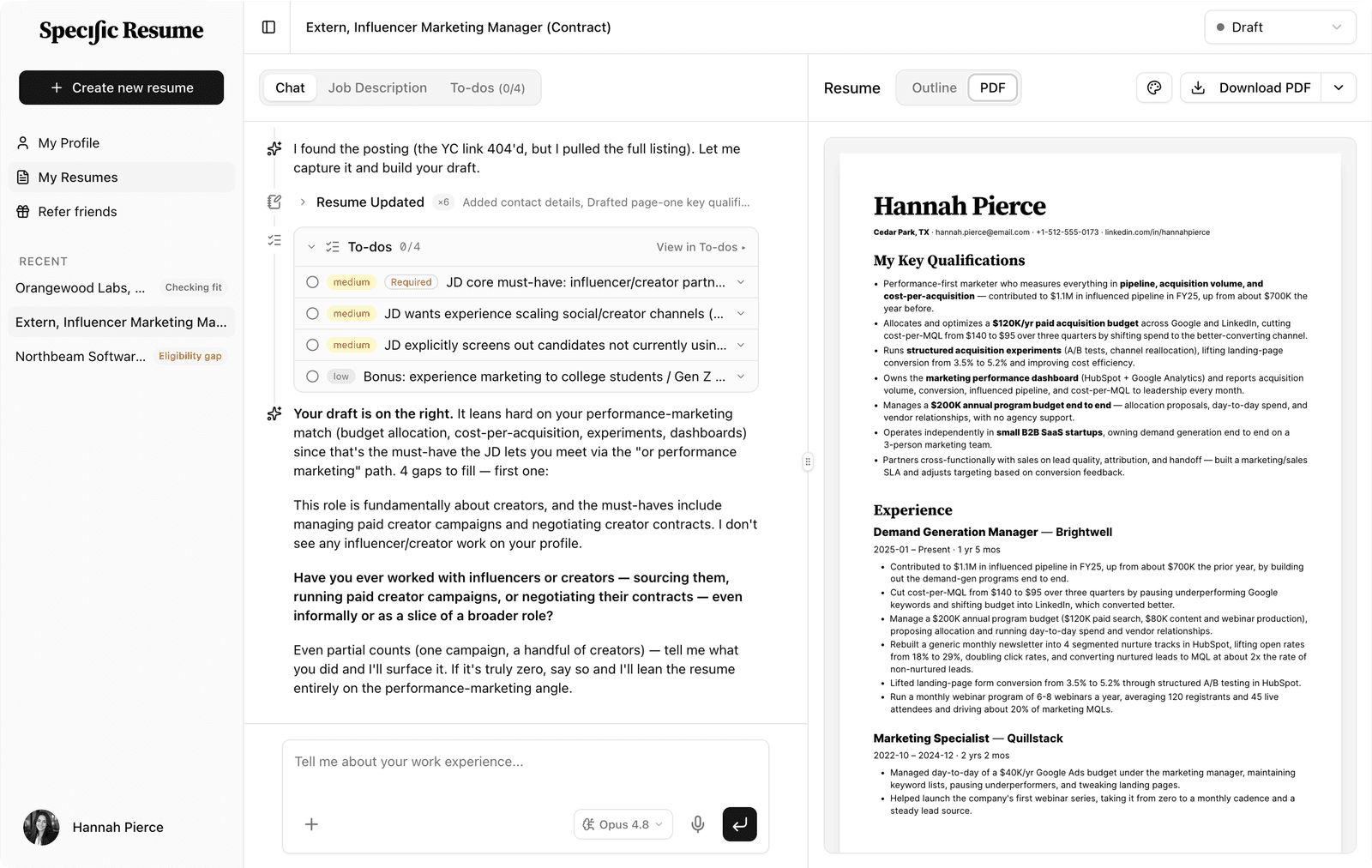 Specific Resume screenshot 1