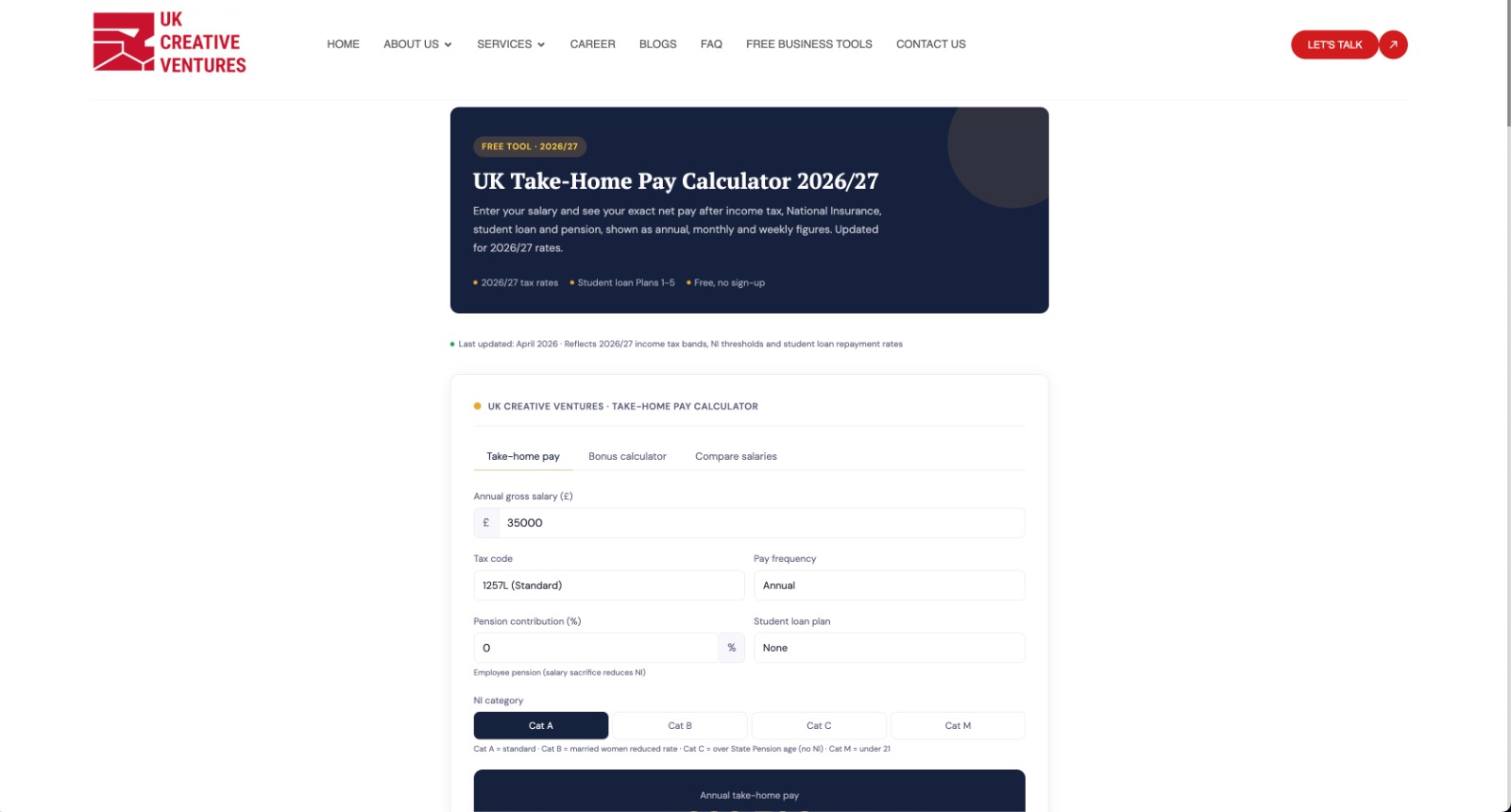 Free UK Take-Home Pay Calculator 2026/27 - Net Pay After All Deductions screenshot 1