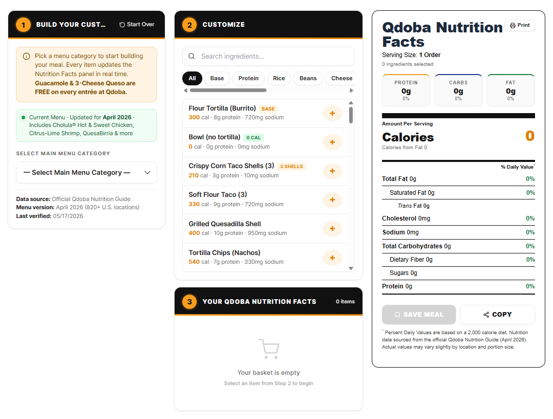 Qdoba Nutrition Calculator & Calorie Counter (2026 Updated) preview