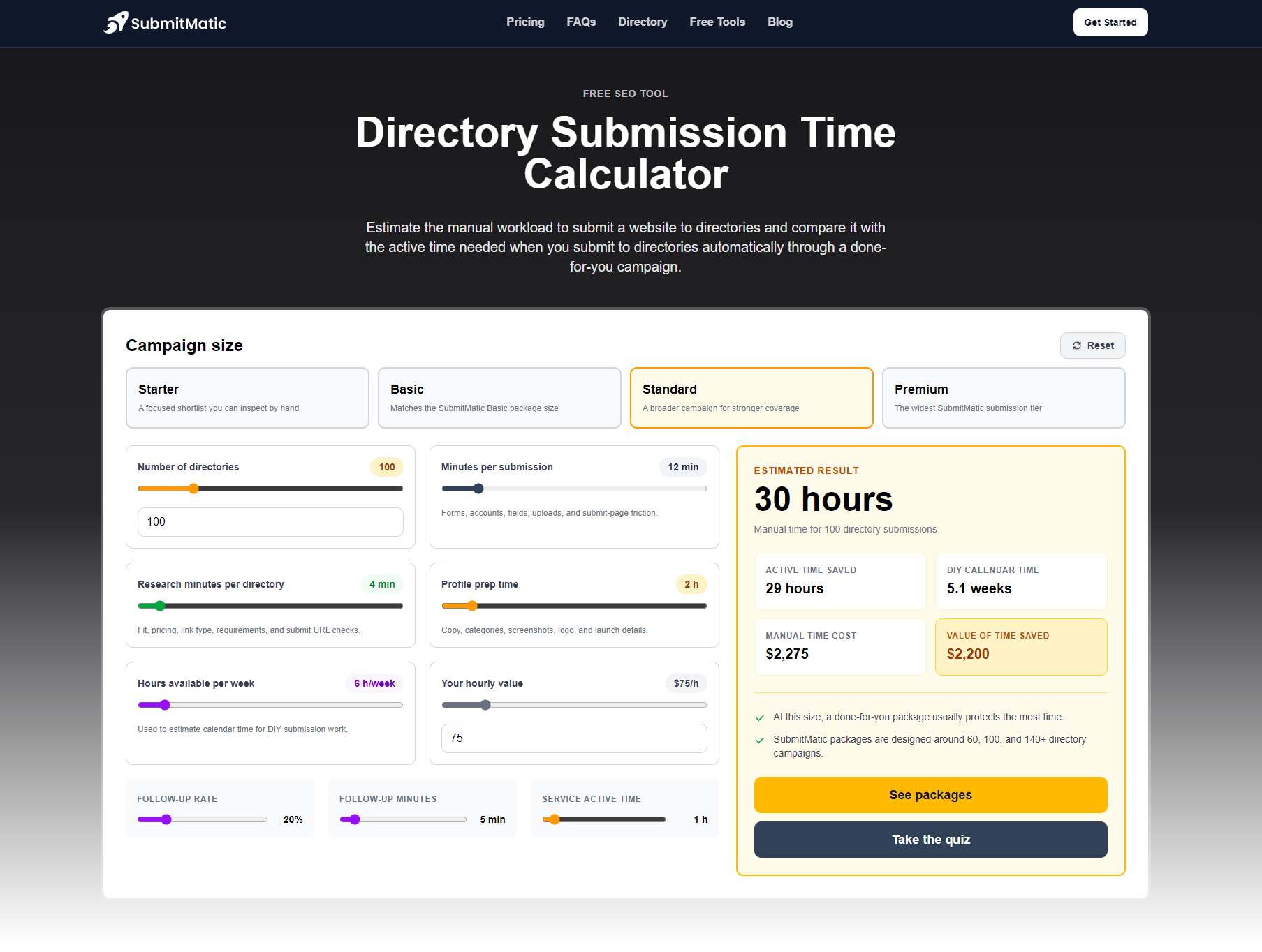 Directory Submission Time Calculator screenshot 1