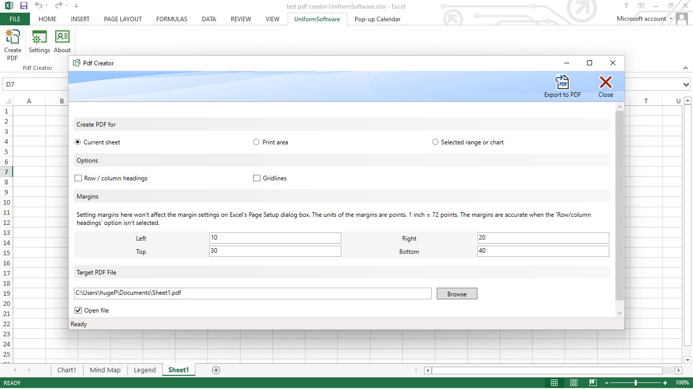 PDF Creator for Excel preview