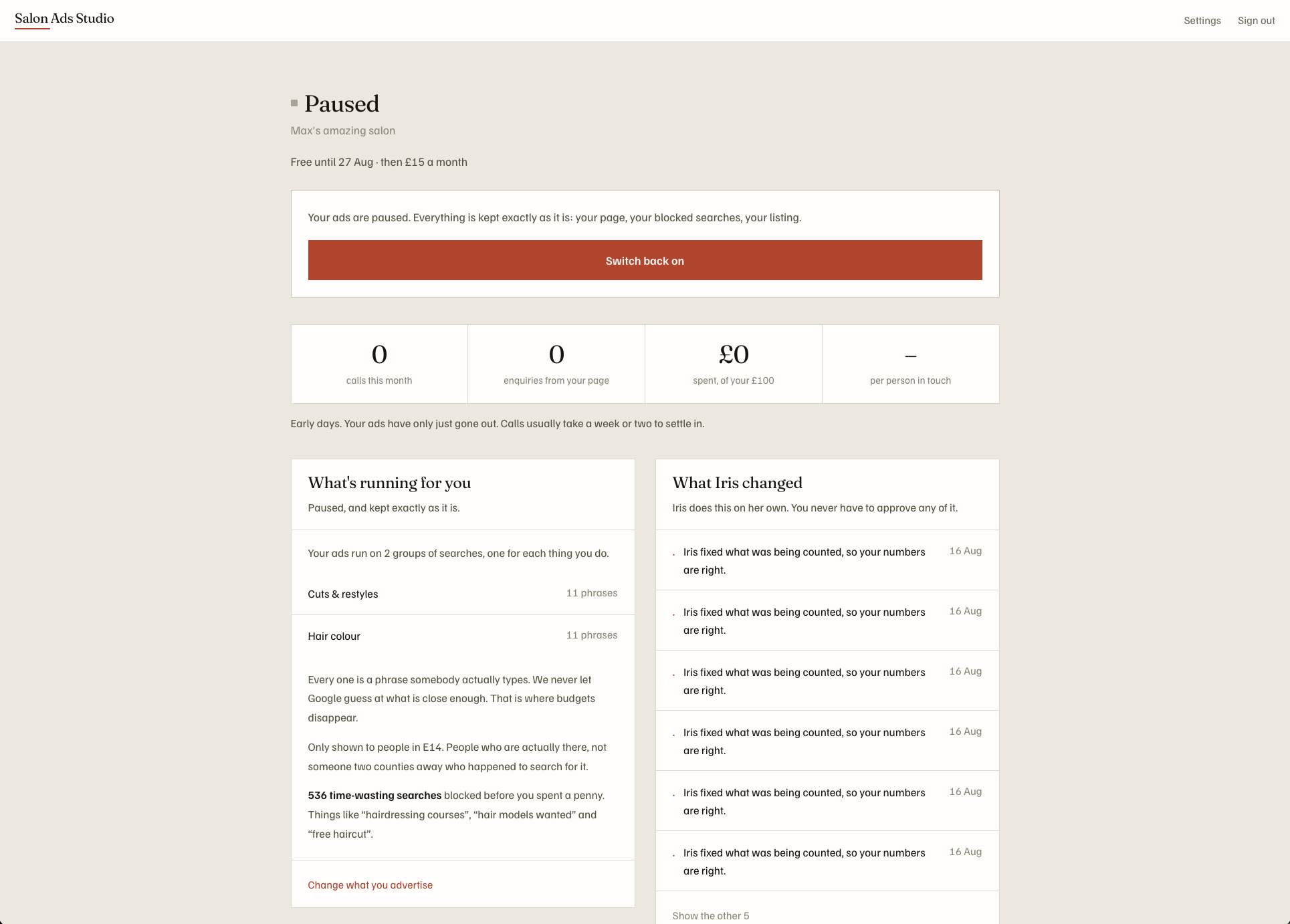 The Salon Ads Studio preview