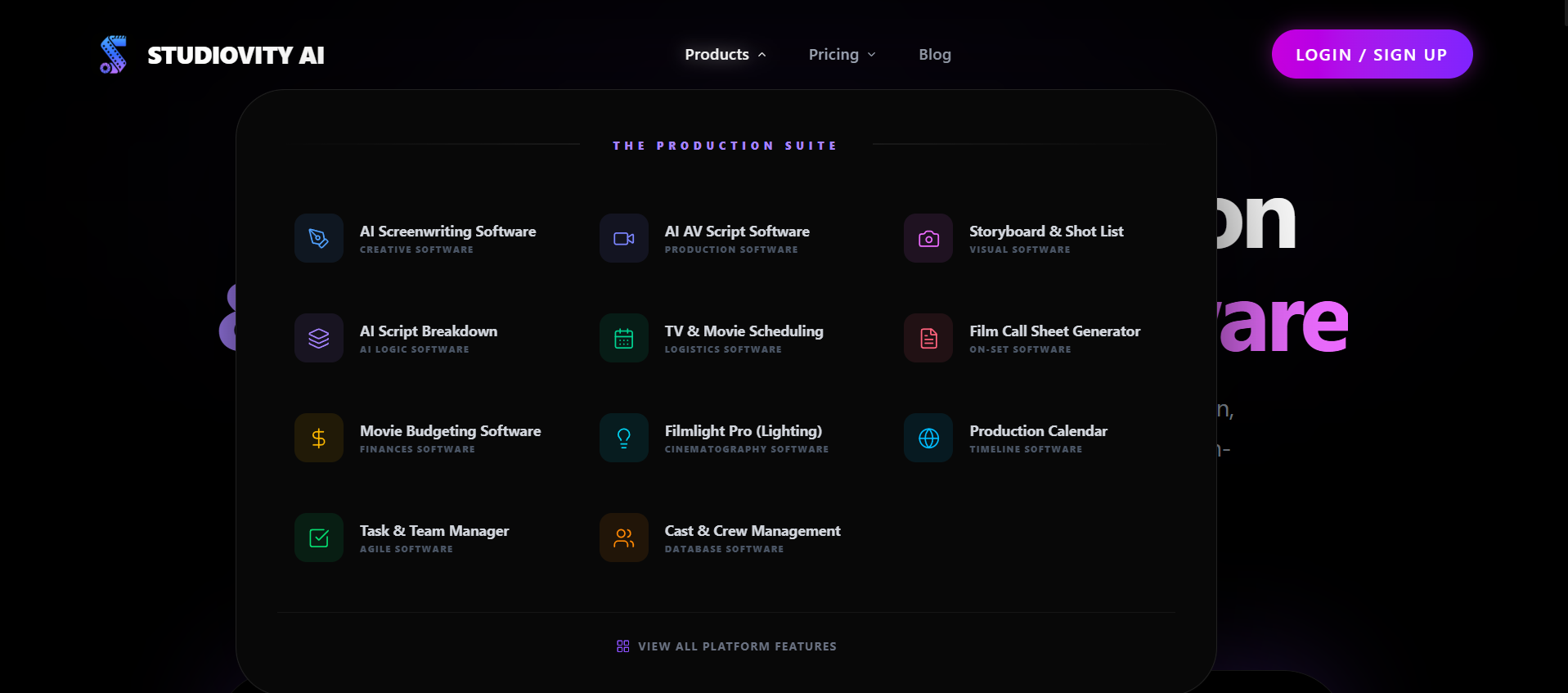 AI Pre Production Software | Studiovity website preview