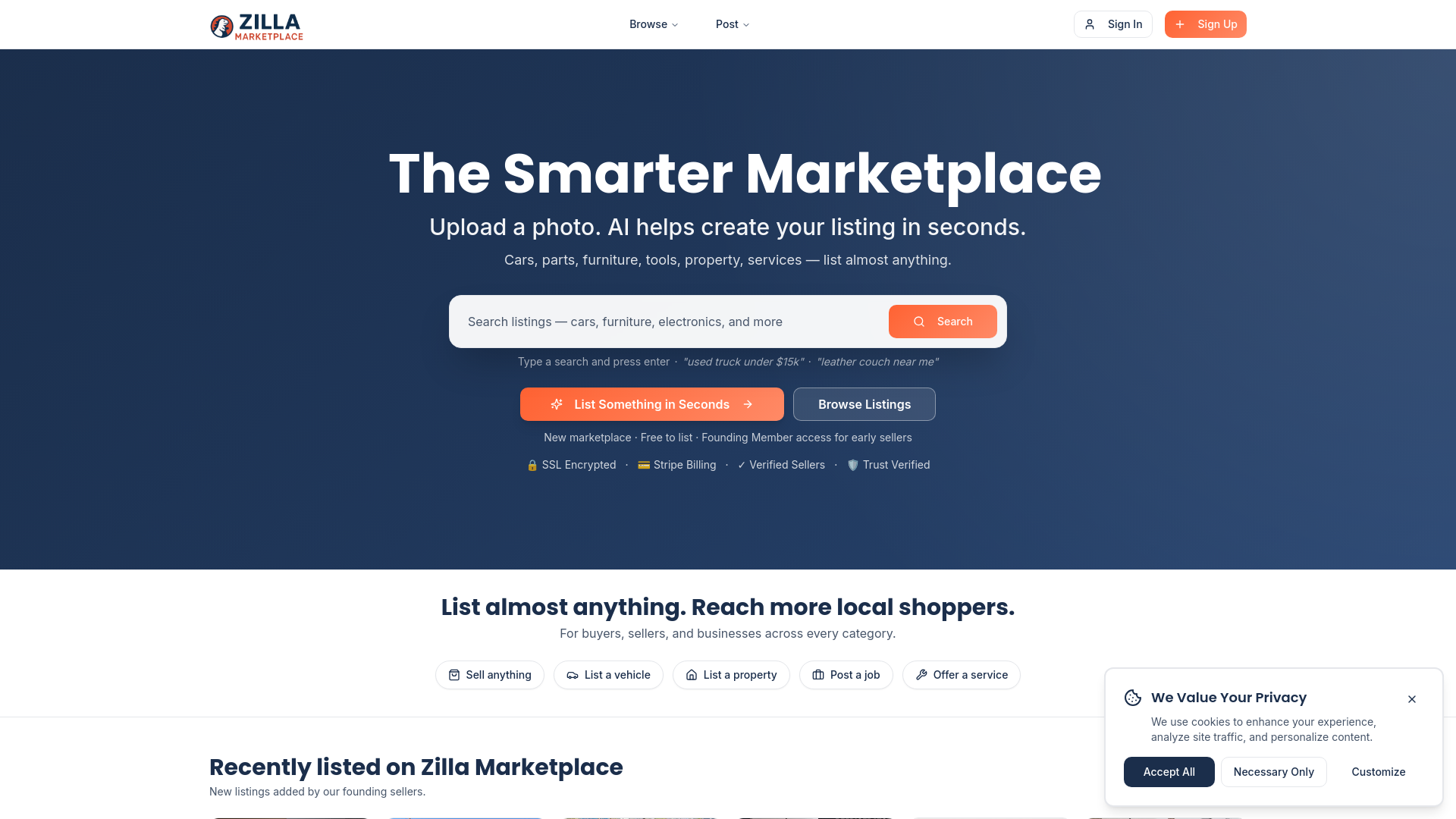 Zilla Marketplace website preview
