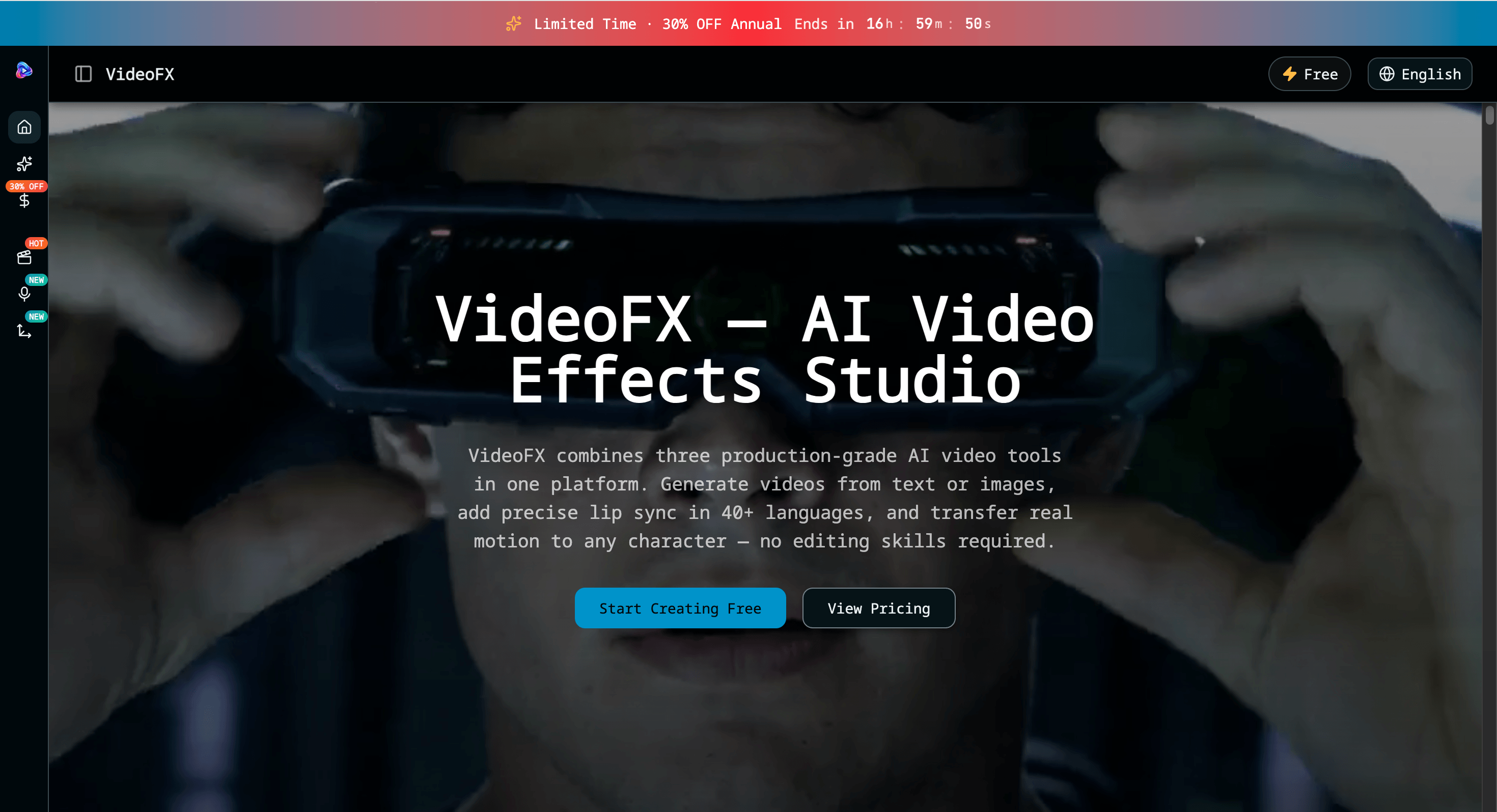 VideoFX Studio website preview