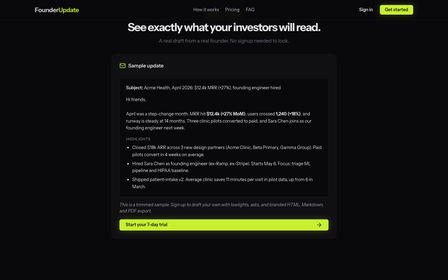 FounderUpdate website preview