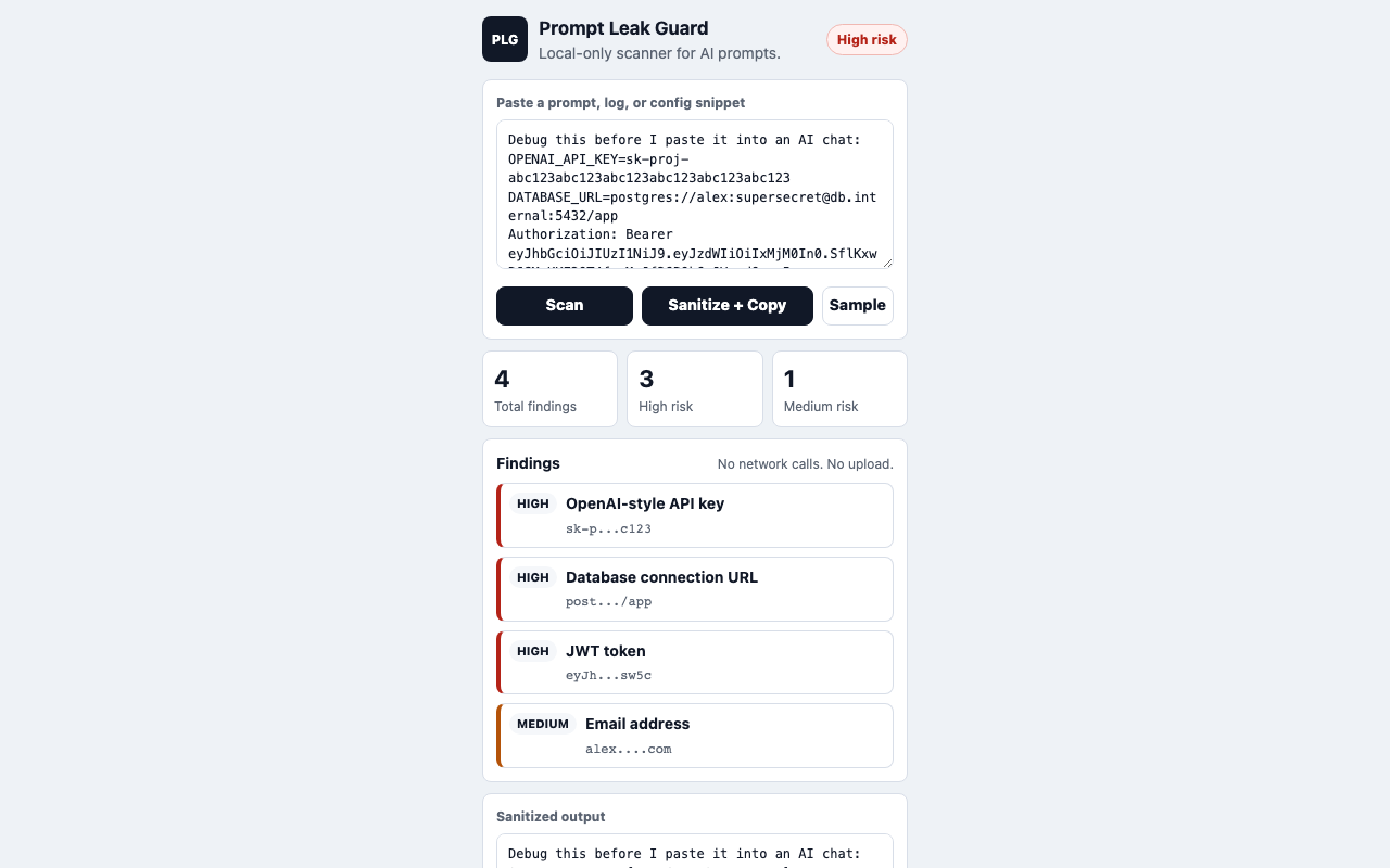 Prompt Leak Guard website preview