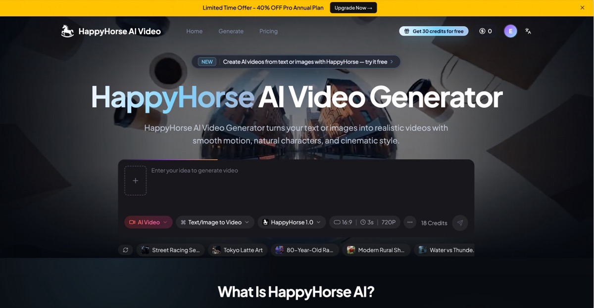 HappyHorse AI Video website preview