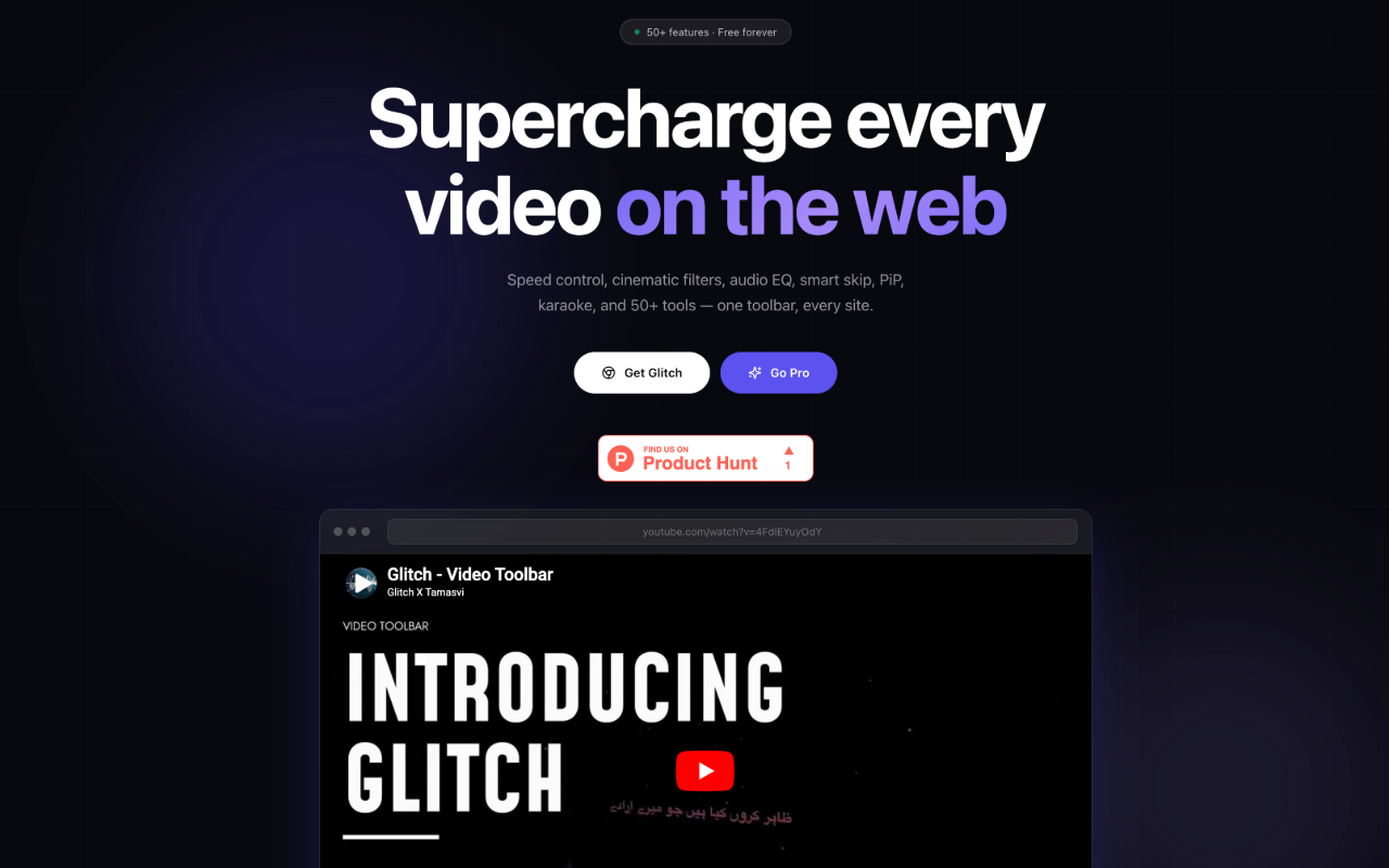 Supercharge Every Video on the Web | Glitch website preview
