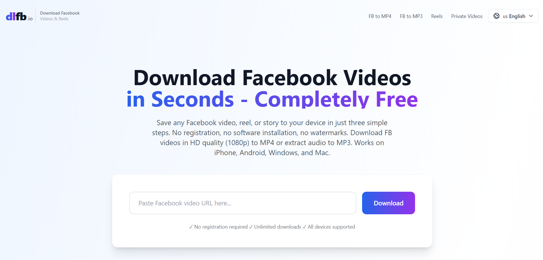 DLFB Video Downloader website preview