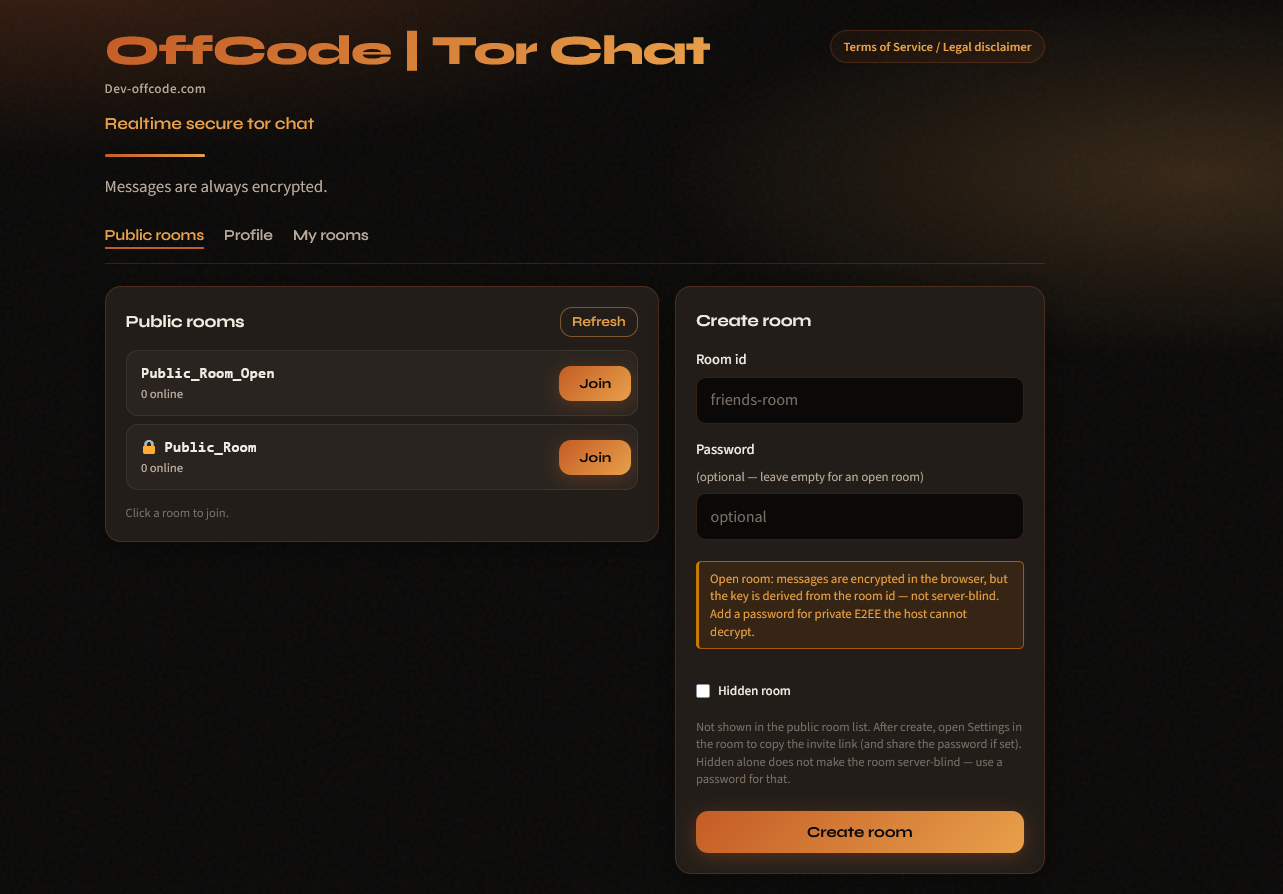 OffCode Tor Chat preview