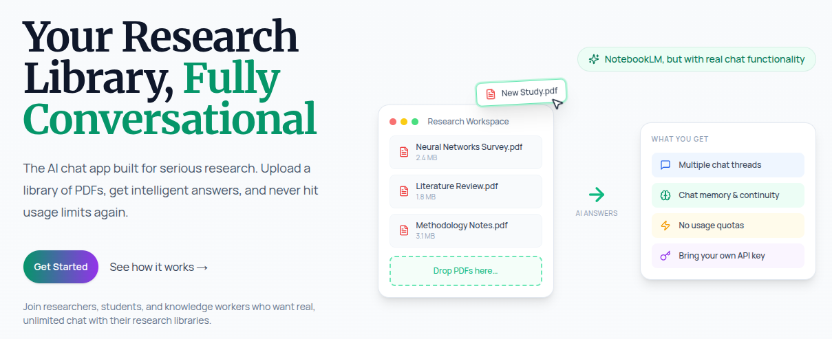 LumenAI - Conversational Research Library website preview