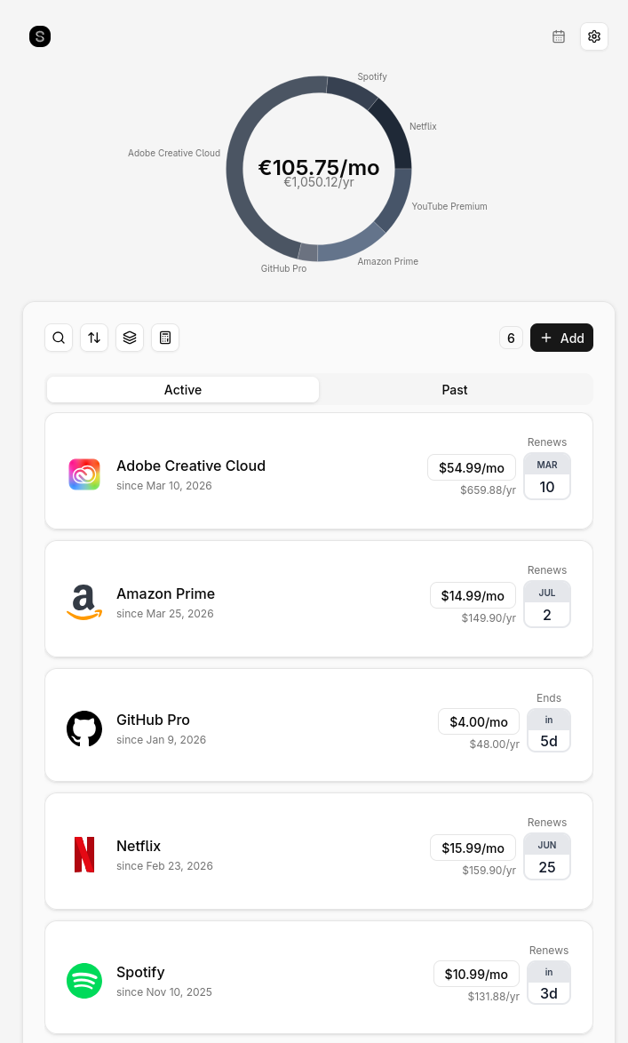 Suprascribe - Free Subscription Tracker & Manager preview