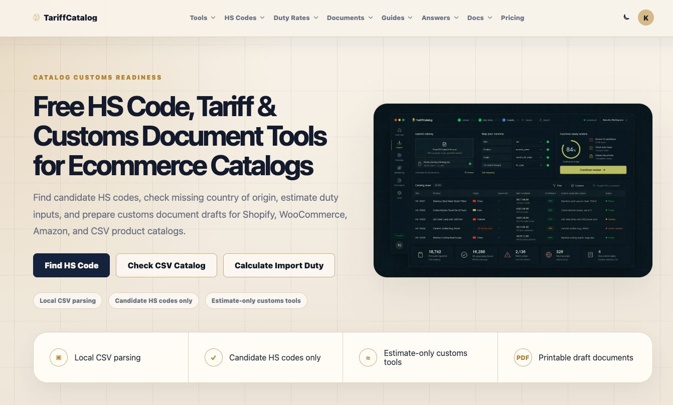 TariffCatalog preview