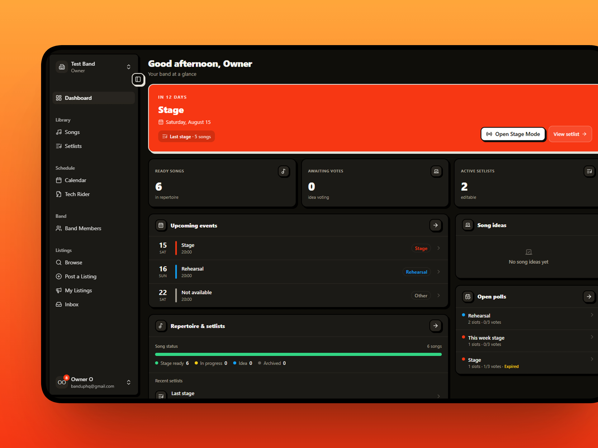 Bandup - Music management platform preview