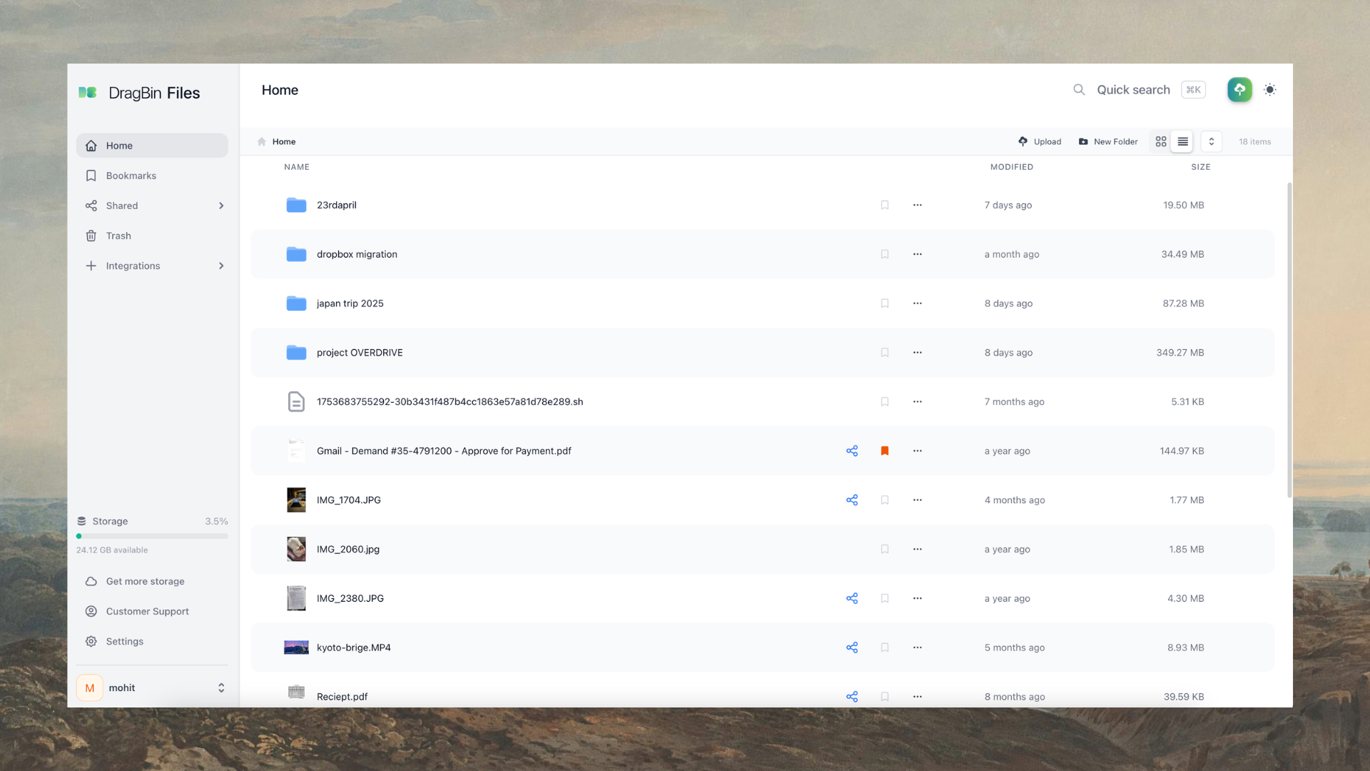 DragBin website preview