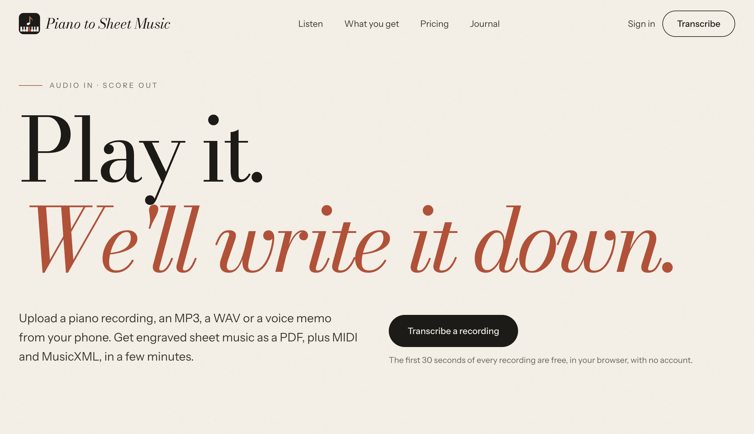 Piano to Sheet Music preview