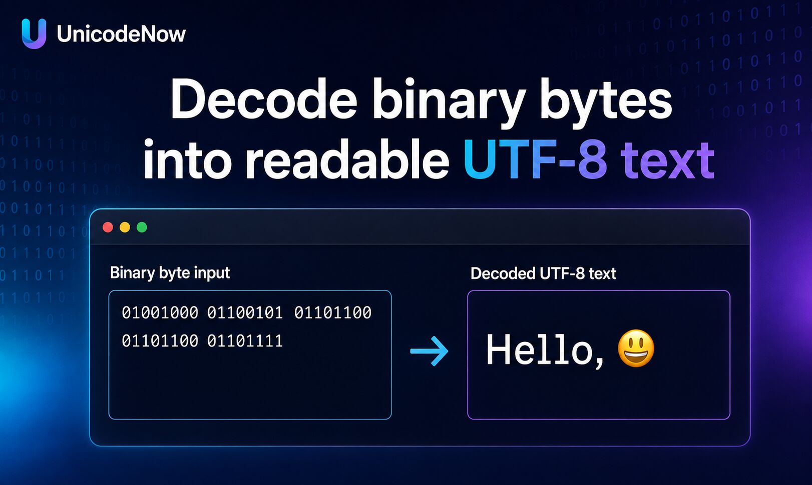 https://unicodenow.com/binary-to-text/ preview