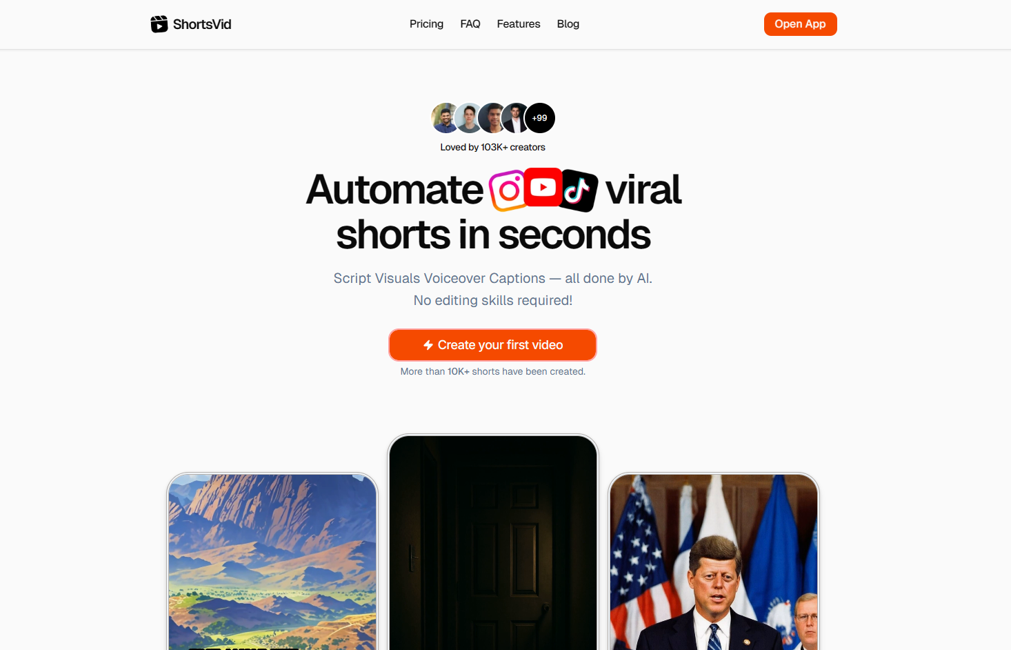 ShortsVid website preview