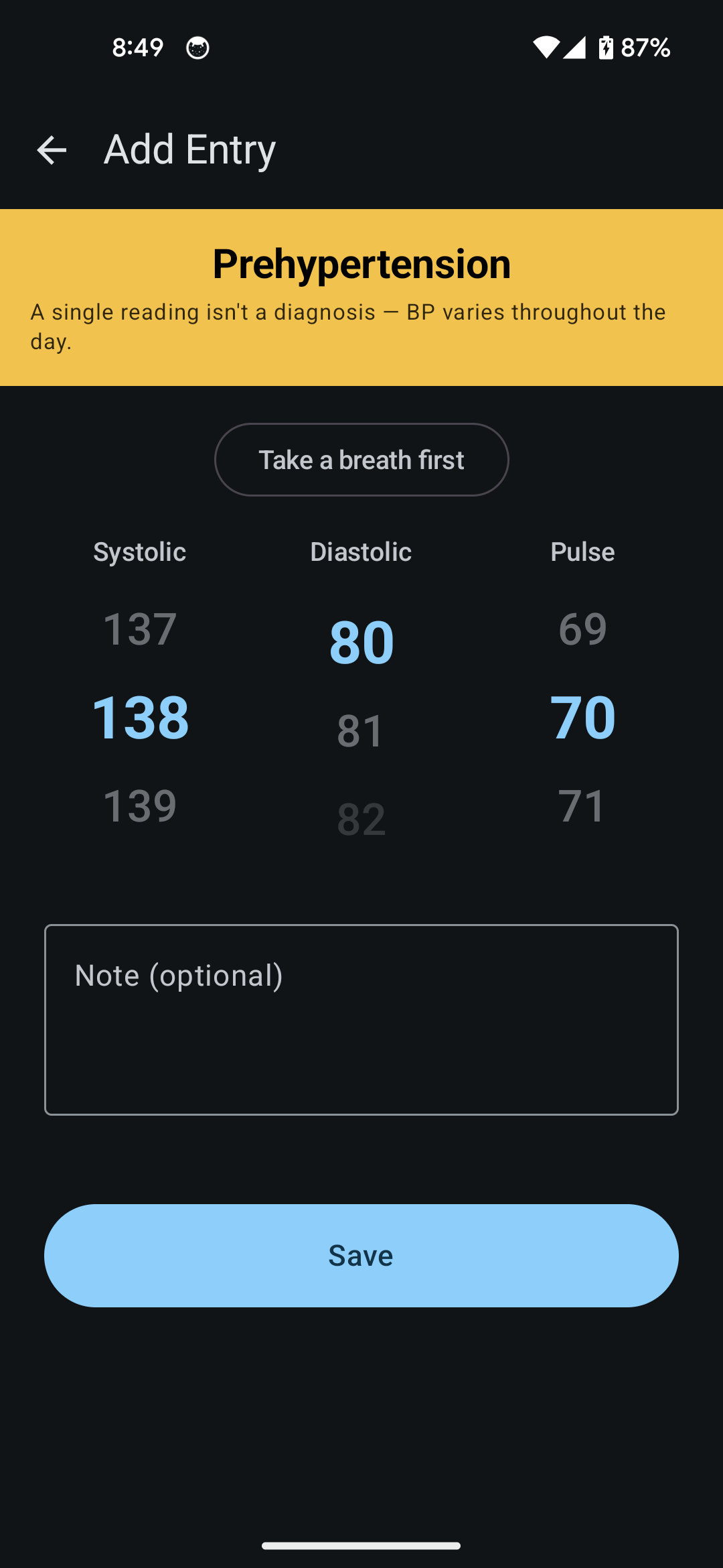 BP Log: Easy Blood Pressure for Android — Moonsail Software preview