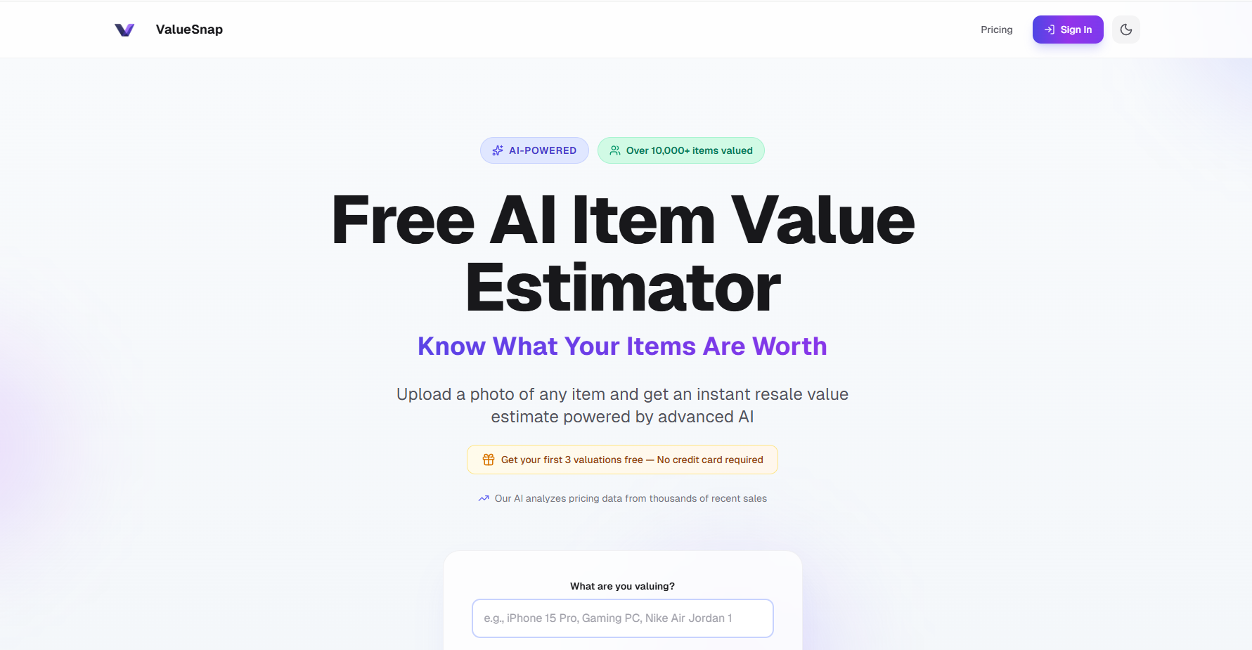 ValueSnap preview