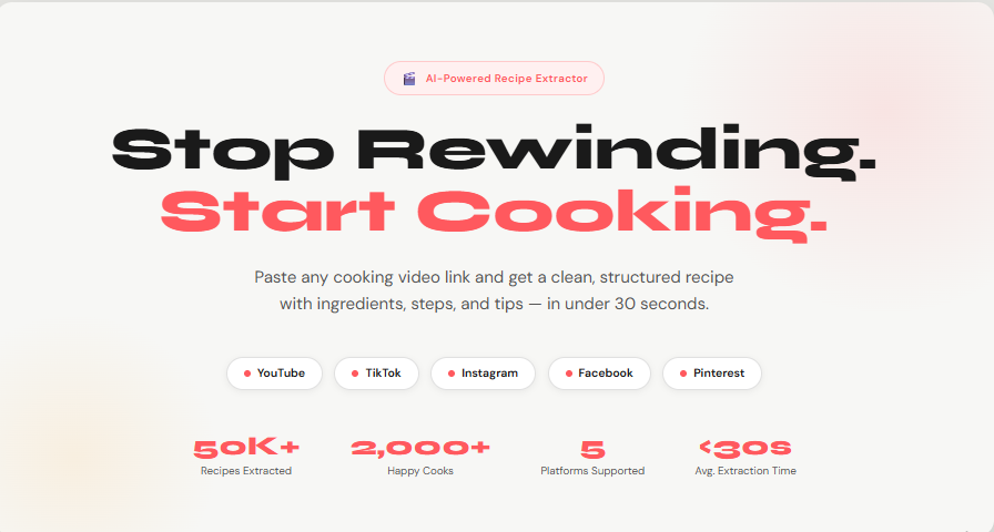 Vidcipe - Turn Any Cooking Video Into a Perfect Recipe website preview