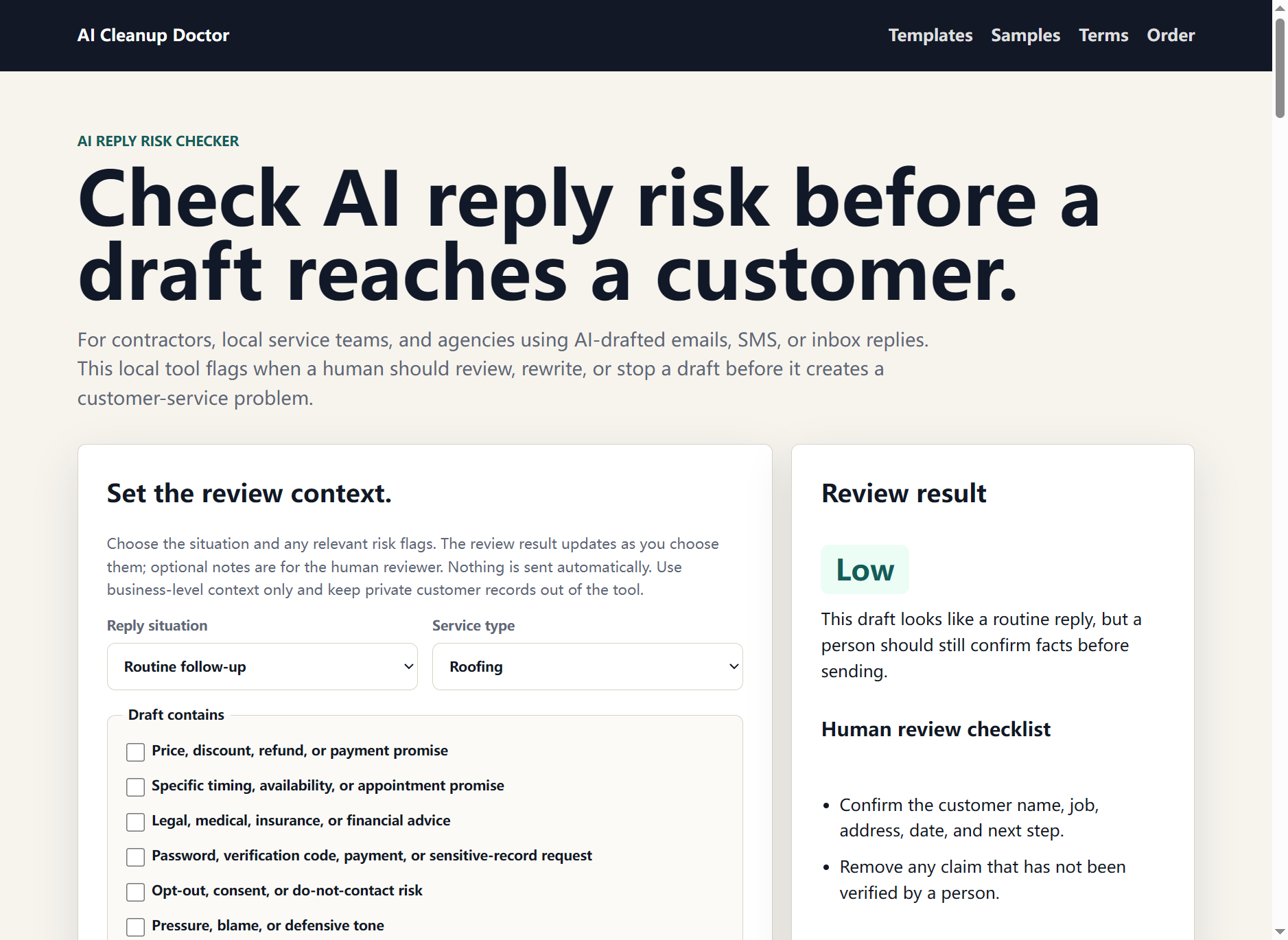 AI Reply Risk Checker preview