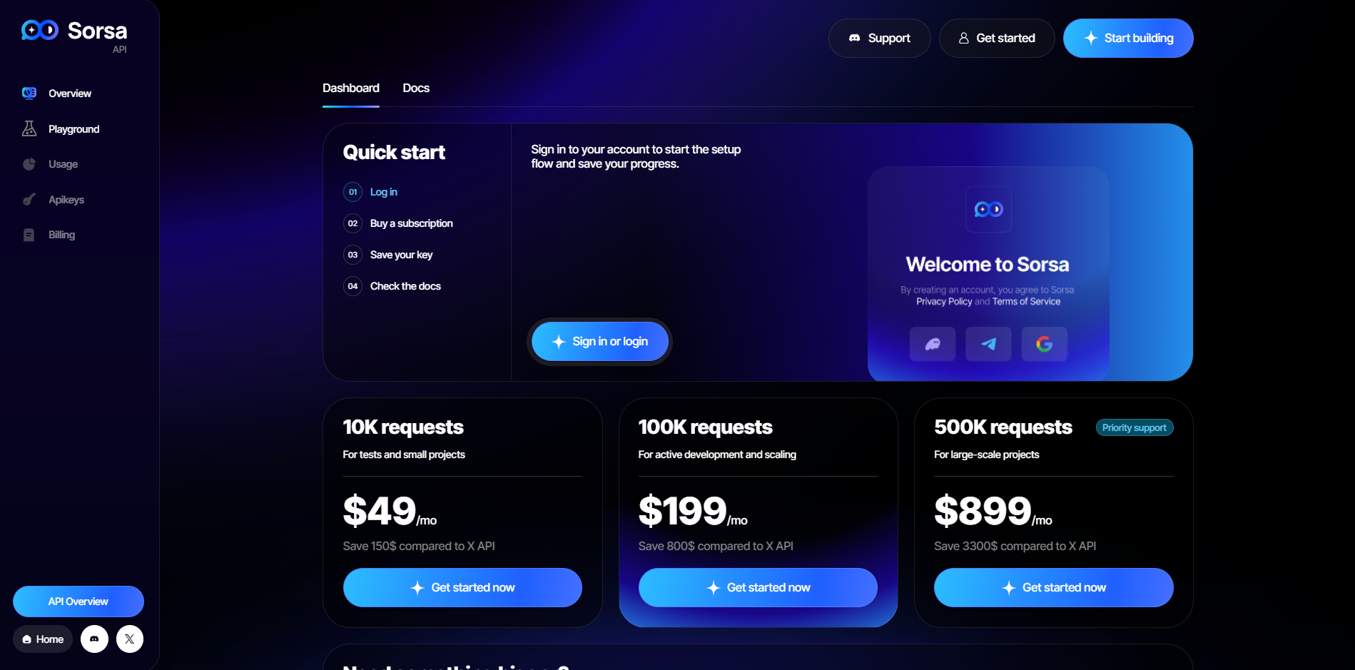 Sorsa API website preview