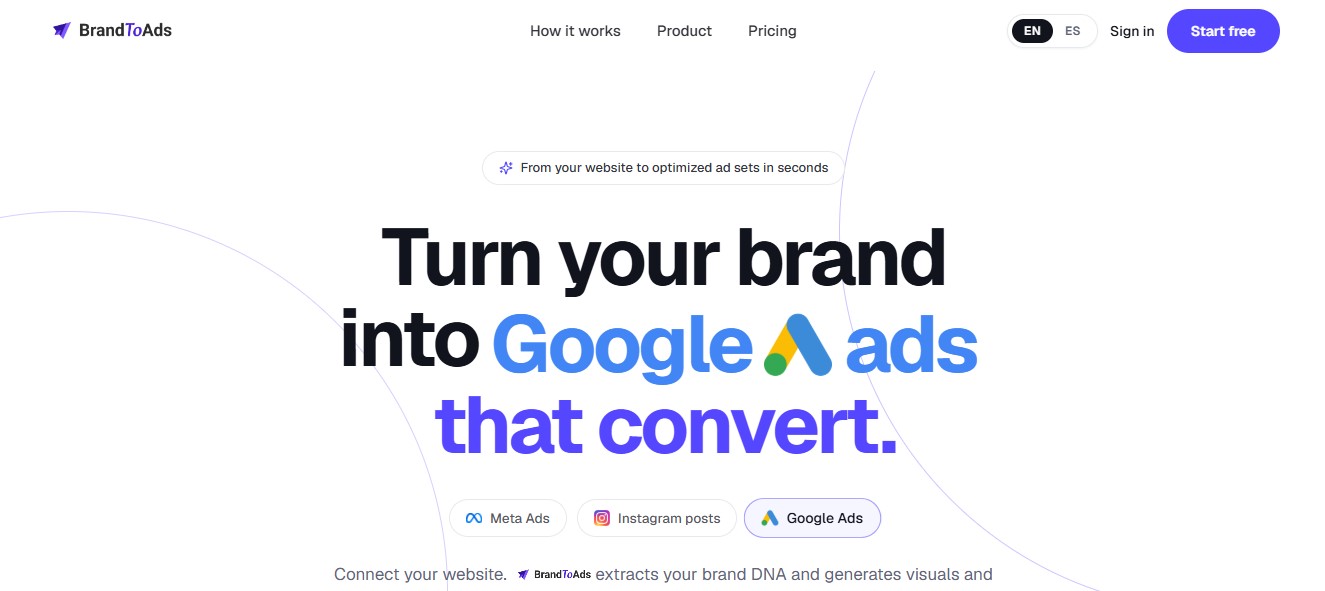 BrandToAds — Brand-aware ad creatives, on demand website preview