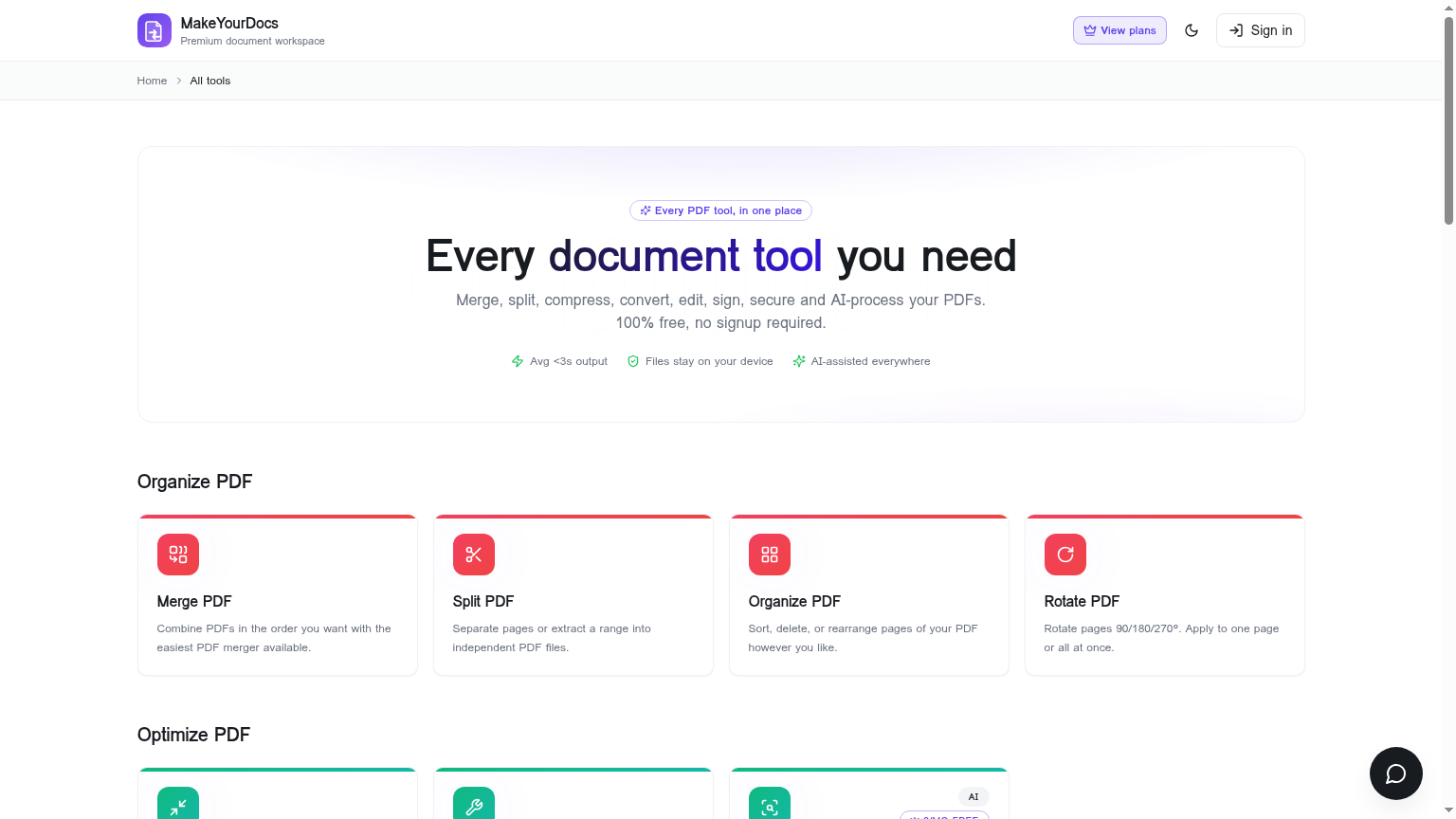 MakeYourDocs — Resumes, Quotations & PDF Tools website preview