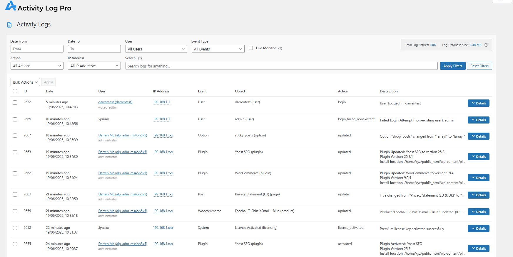 Activity Log Pro | WordPress Activity Log preview