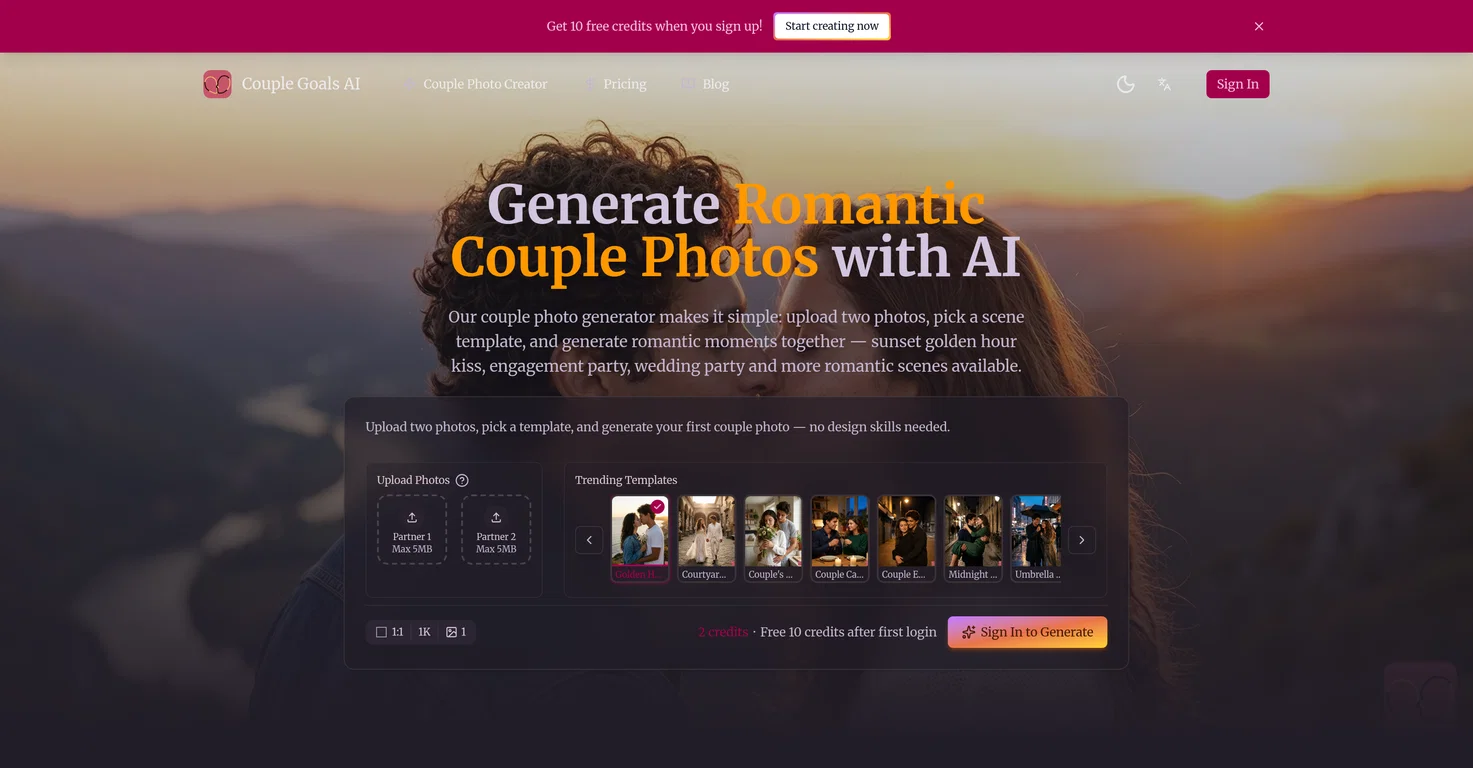 AI Couple Photo Generator | Create Couple Photos | Couple Goals AI website preview